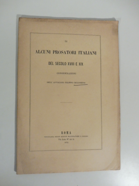 Di alcuni prosatori italiani del secolo XVIII e XIX. Considerazioni